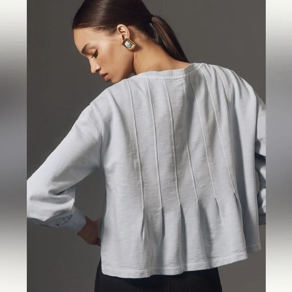 Pilcro Pastel Blue Pleated Crewneck Sweatshirt - Picture 3 of 7